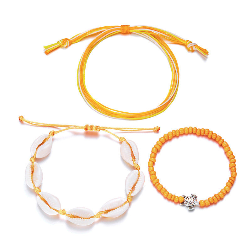 Wholesale Vintage beach 3-piece set shell turtle rice bead bracelet pull-out